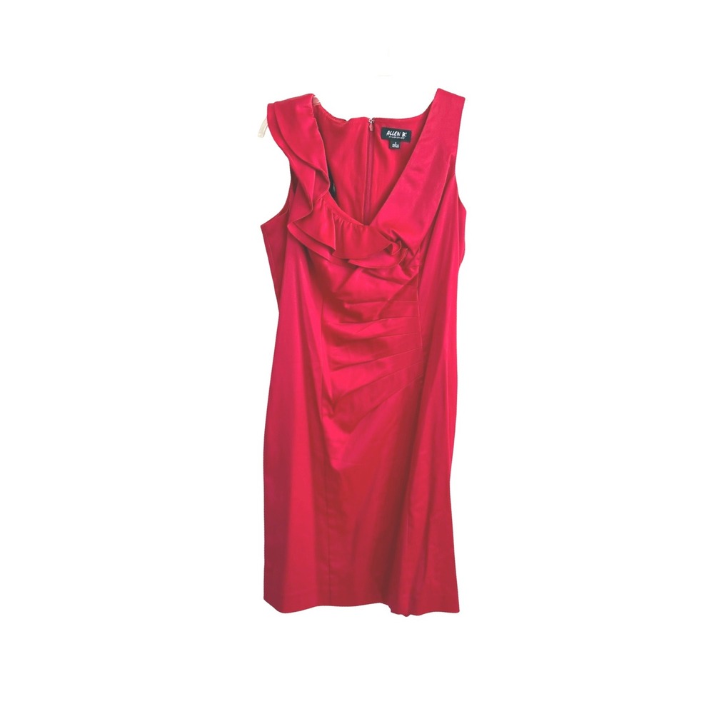 Allen B‎ by Allen Schwartz Red Ruffle V-Neck Sheath Cocktail Dress Size 6